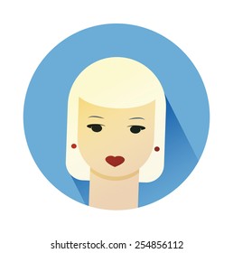 Vector illustration portrait of beautiful young girl with cute hair style. Flat design vector.