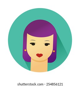 Vector illustration portrait of beautiful young girl with cute hair style. Flat design vector.