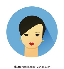 Vector illustration portrait of beautiful young girl with cute hair style. Flat design vector.