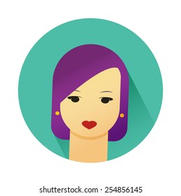 Vector illustration portrait of beautiful young girl with cute hair style. Flat design vector.