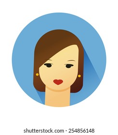 Vector illustration portrait of beautiful young girl with cute hair style. Flat design vector.