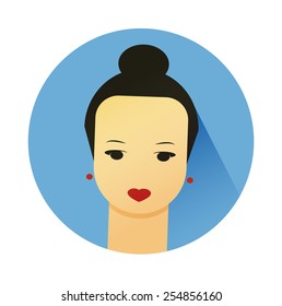 Vector illustration portrait of beautiful young girl with cute hair style. Flat design vector.