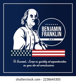 Vector illustration portrait of Benjamin Franklin and USA flag