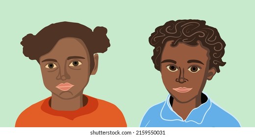 Vector illustration of a portrait of a black boy and girl.