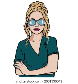 Vector illustration portrait of a blonde girl in sunglasses