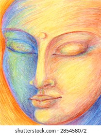 vector illustration portrait of Buddha drawing with colored pencils