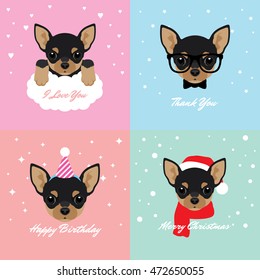 Vector Illustration Portrait of Chihuahua Puppy. Dog Cards