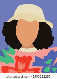 Vector Illustration Portrait of a Child with a Bob hat and Flower Sweater