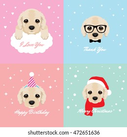 Vector Illustration Portrait of Cocker Spaniel Puppy. Dog Cards