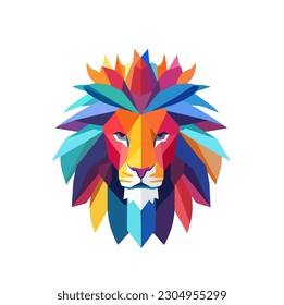 Ilustración vectorial de un retrato de un león de dibujos animados de color sobre un fondo blanco
