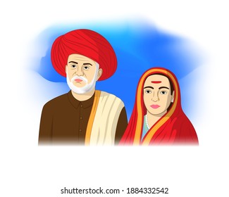 Vector illustration portrait concept of Jyoti Rao Phule and Savitribai Phule. Indian social reformer