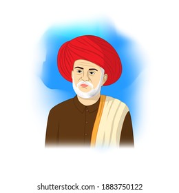 Vector Illustration Portrait Concept Of Jyotirao Phule. Indian Social Activist, Thinker, Anti-caste Social Reformer And Writer.