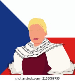 vector illustration portrait Czech woman in national costume on the background of the traditional flag 