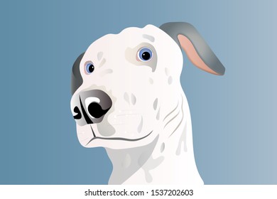 Vector illustration of a portrait of a Dalmatian puppy. Cute spotted puppy on blue background.