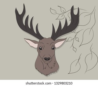 vector illustration portrait of a deer on a colored background, vector