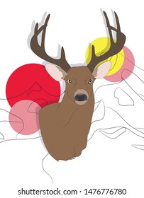 vector illustration portrait of a deer on a colored background, vector