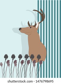 vector illustration portrait of a deer on a colored background, vector