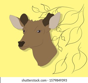 vector illustration portrait of a deer on a colored background, vector