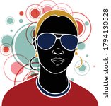 Vector Illustration portrait of  empowered beautiful black woman wearing fashionable clothes and accessories, with colorful circles on the background. From a collection on the concept of black beauty.