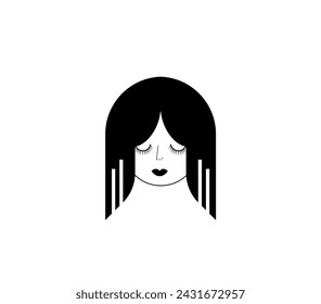 Vector illustration of a portrait of a girl with long hair in a minimalist style