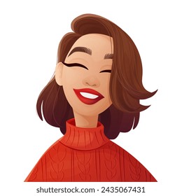 Vector illustration. Portrait of a girl with short hair laughing