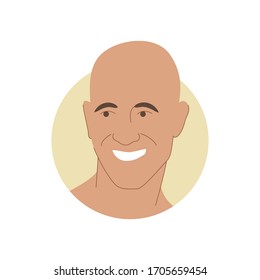 Vector illustration of a portrait of a happy smiling attractive bald man. It represents a concept of joy and happiness. Also can be used as an avatar, icon or badge