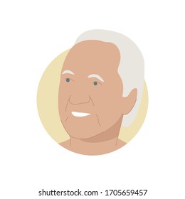 Vector illustration of a portrait of a happy smiling gray-haired elderly man. It represents a concept of wisdom, joy and happiness. Also can be used as an avatar, icon or badge