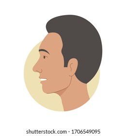 Vektorillustration Illustration eines Porträts eines glücklich lächelnden attraktiven jungen Mannes gezeichnet Halbbild. Es repräsentiert ein Konzept von Schönheit, Freude und Glück. Auch kann als Avatar, Symbol oder Abzeichen verwendet werden