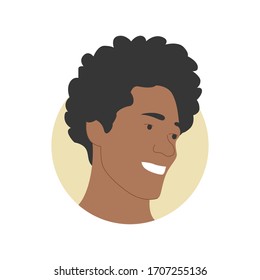 Vector illustration of a portrait of a happy smiling attractive mixed race man with curly hair. It represents a concept of beauty, joy and happiness. Also can be used as an avatar, icon or badge