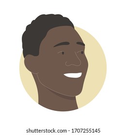 Vector illustration of a portrait of a happy smiling attractive african man with dark skin. It represents a concept of beauty, joy and happiness. Also can be used as an avatar, icon or badge