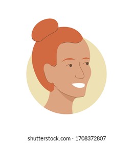 Imagen vectorial de un retrato de una joven pelirroja alegre y sonriente. Representa un concepto de belleza, alegría y felicidad. También se puede utilizar como avatar, icono o placa