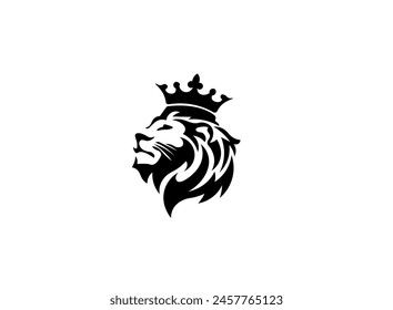 Vector illustration of a portrait of a lion with a crown on a white background