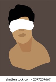 Vektorgrafik eines Porträts eines Mannes mit Augenbinde.  Minimalismus. Grafische Lösung. Silhouette. 