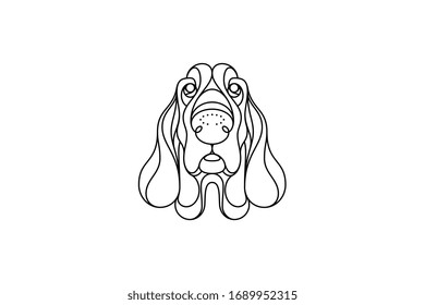 Vektorillustration-Illustration im Porträtmodus über Bassethound-Hund in der Schwarzen Linie
