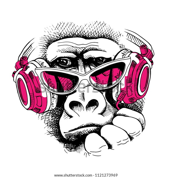 monkey with headphones t shirt