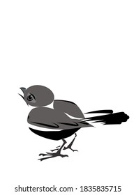 Vector illustration portrait orientation of one bird in monochrome grey scale isolated on white background with space for runaround or wraparound text 