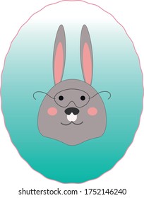 vector illustration. portrait of a rabbit with glasses in a frame. Cartoon cute character.
