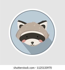 Vector illustration, portrait of raccoon sitting. Litlle and cute raccoon