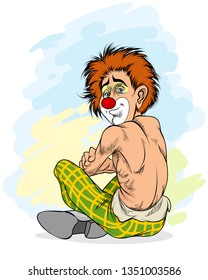 Vector illustration of a portrait of a sad clown