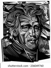 A vector illustration of a portrait of The seventh President of the USA  Andrew Jackson