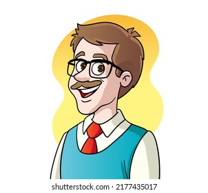 vector illustration of portrait of teacher male with glasses