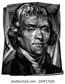 A vector illustration of a portrait of The third President of the USA Thomas Jefferson