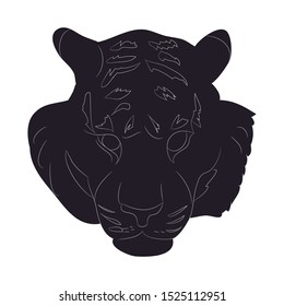 vector illustration portrait tiger drawing silhouette, vector, white background