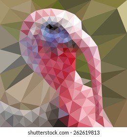 Vector illustration of portrait of a turkey. Polygonal Mosaic. Triangular low poly style. Template for poster.