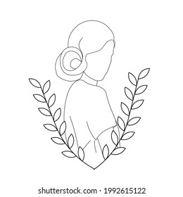 Vector illustration portrait woman anf flower. Boho style, Line art logo, Minimalistic symbol