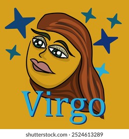 Ilustração vetorial de um retrato de uma mulher. Ilustração desenhada à mão do signo do zodíaco de Virgem. Virgem, zodíaco, horóscopo, colorido.