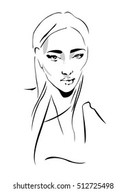 Vector illustration. Portrait of  young Asian woman. 