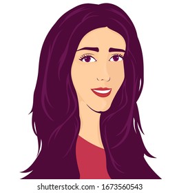 Vector illustration. 
Portrait of a young beautiful girl made in trendy flat style for web design, icons, banners, advertising, print. 
Beautiful face of a smiling girl. Isolated on white background.