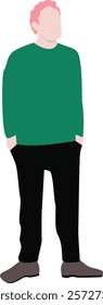 Vector illustration portrait of a young man standing with hands in his pockets