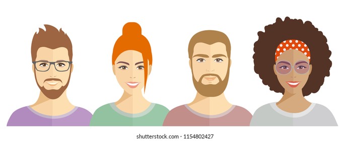 vector illustration portraits of people, faces of men and women of different nationalities, friendship of peoples